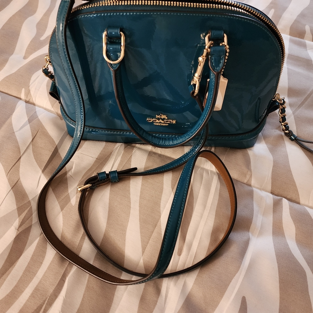 Coach Patent Leather Dome Satchel in Teal - Picture 3 of 8